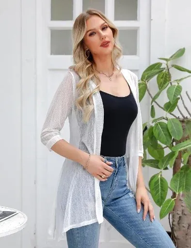 3/4 Sleeve Sheer Open Front Cardigan - Many Colors