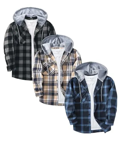 ZITY Flannel Hoodie Shirts - 3 Pack