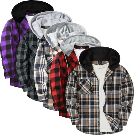 5-Pack ZITY Men's Flannel Hooded Button-Down Shirts