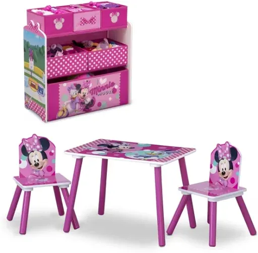 4-Piece Wood Toddler Playroom Set - Table, 2 Chairs & Toy Bin