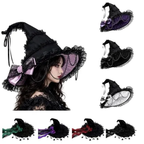 Gothic Halloween Witch Hats w/ Lace