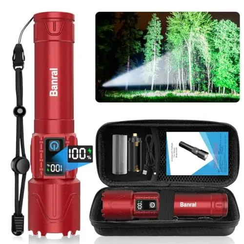 Banral 2000-Lumen Rechargeable Flashlight with LCD Display & 5000mAh Power Bank