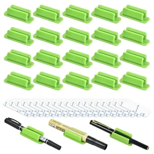 SameTech Adhesive Silicone Pen & Pencil Holders (Green), 20-Pack