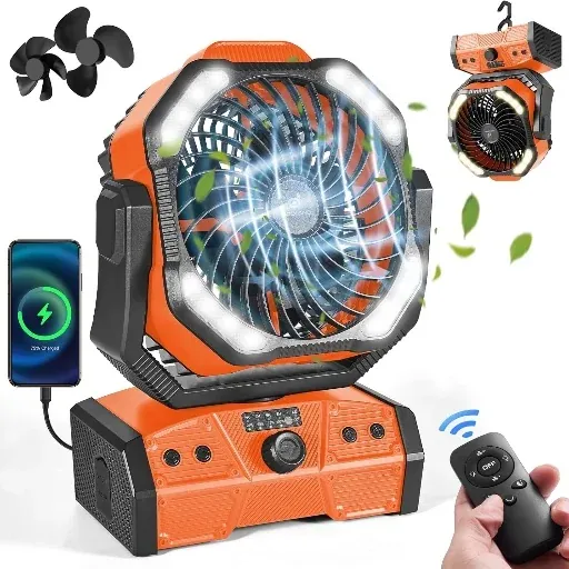 40000mAh Camping Fan with Lantern, Orange