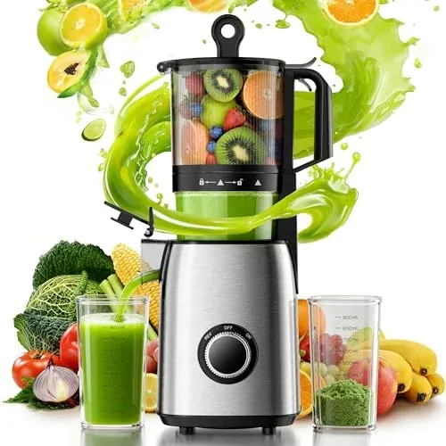Kismile Cold Press Juicer with 5.6" Wide Chute, Stainless Steel