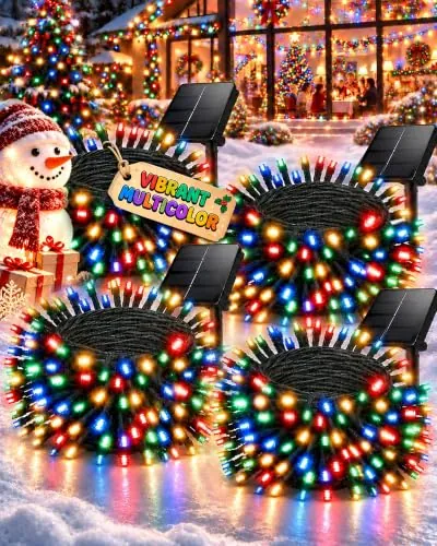 OZS 4-Pack 156-Ft Solar Christmas String Lights