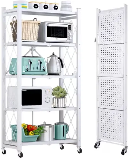 COOKCOK 5-Tier Metal Storage Shelving Unit, 27.9"x13.4"x62.5", Foldable with Wheels