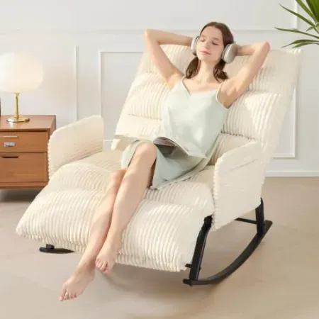 Tykacna Oversized Rocking Chair with Adjustable Backrest and Footrest