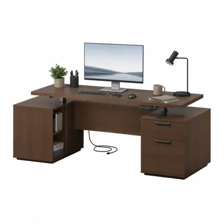 Sikaic 55" Electric Standing Desk w/ Power Outlets, Drawers & Storage (Walnut)
