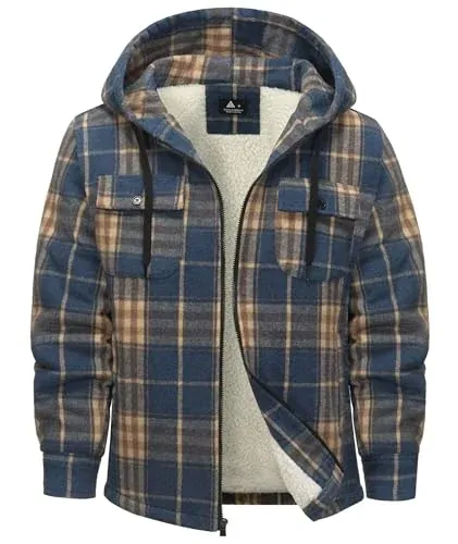 Jacketown Men's Plaid Sherpa Fleece-Lined Zip-Up Flannel Hoodie Jacket