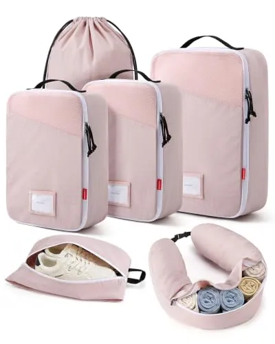 BAGSMART 6 Set Packing Cubes for Travel with Fillable Neck Pillow
