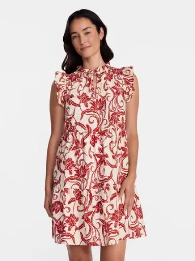 Time and Tru Women's and Women's Plus Cotton Mini Dress with Flutter Sleeves, Sizes XS-4X