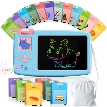 ZONSTVYS Kids 2-in-1 Talking Flash Cards & LCD Writing Tablet