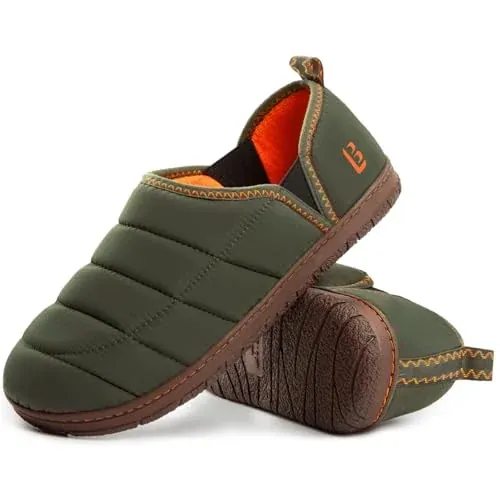 LongBay Men's Quilted Nylon Memory Foam Indoor/Outdoor Slippers
