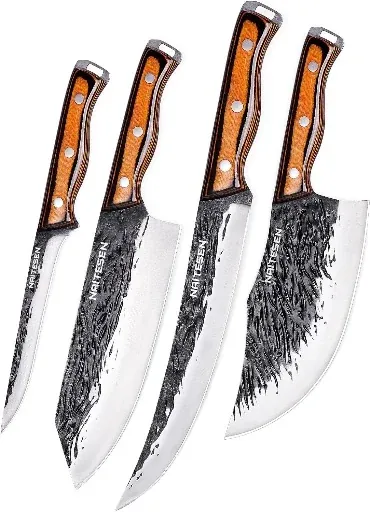 Naitesen 4-Piece Hand Forged Butcher Kitchen Knives