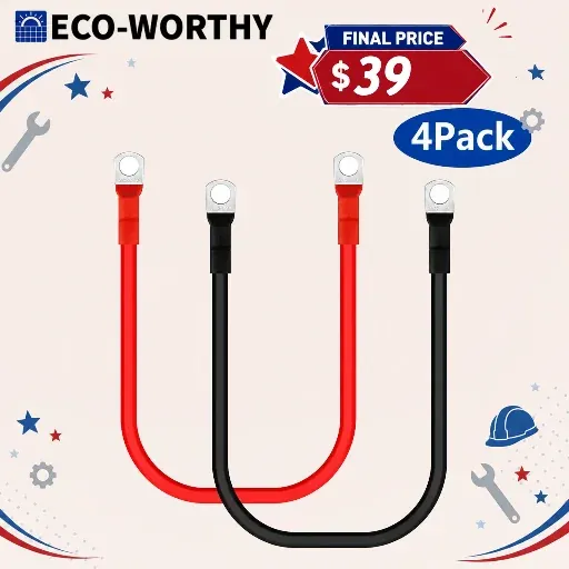 ECO-WORTHY 4-Pack M8 2AWG Battery Cable w/ 5/16'' Lug Terminals 6.3" Cables