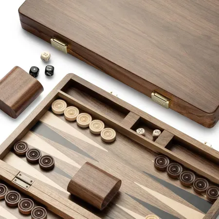 14.5" Premium Natural Walnut Folding Backgammon Set