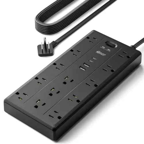 Superdanny Surge Protector Power Strip w/ 13 AC Outlets, 2 USB-A & 2 USB-C, 10' Cord