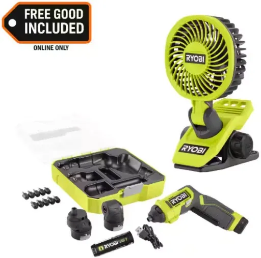 Ryobi USB Lithium Multi-Head Screwdriver Kit with 10-Pc Bit Set and 3-Interchangeable Heads