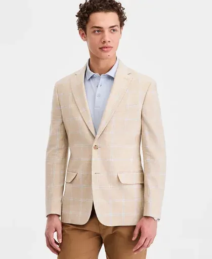 Tommy Hilfiger Men's Modern-Fit Linen-Blend Windowpane Sport Coat
