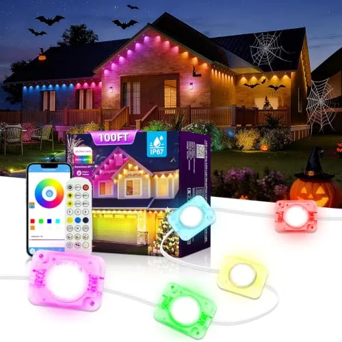 AHAWILL 100' RGB Waterproof Permanent Outdoor Eaves Lights