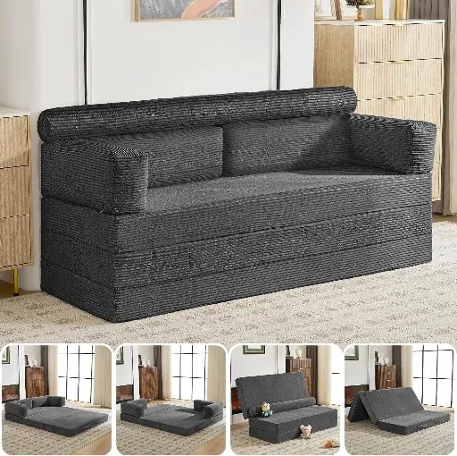 HRYJ 5-in-1 Convertible Sofa Bed 78 inch Beige/Black/Grey