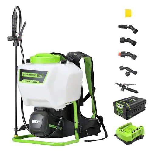 Greenworks 80V 4 Gallon Backpack Sprayer Kit with 2Ah Battery and Charger