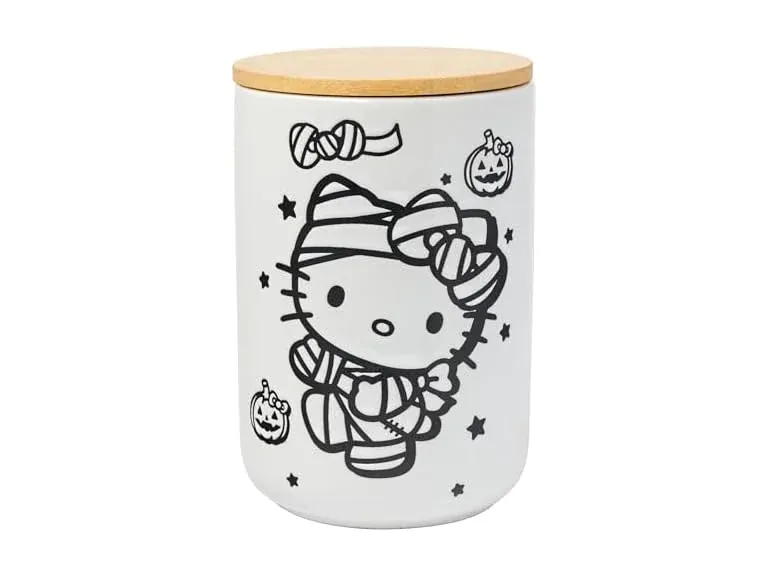 Silver Buffalo Sanrio Hello Kitty Halloween Ceramic Cookie Jar with Bamboo Lid