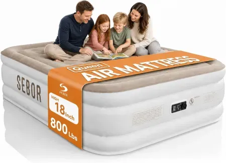 Sebor 18" Raised Blow Up Bed Queen Air Mattress with Built-in Pump