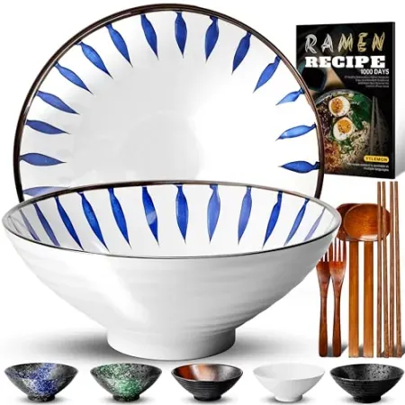 9-Piece YTLEMON 8" Ceramic Ramen Bowl Starter Set