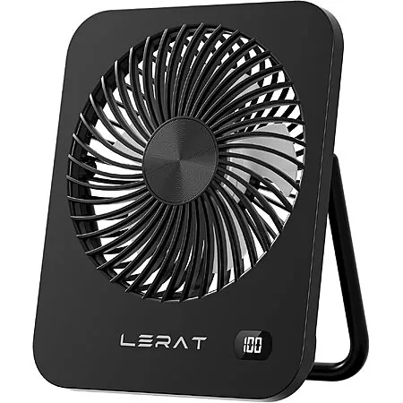5-Speed Lerat USB Rechargeable Foldable Portable Desk Fan: White $10, Black