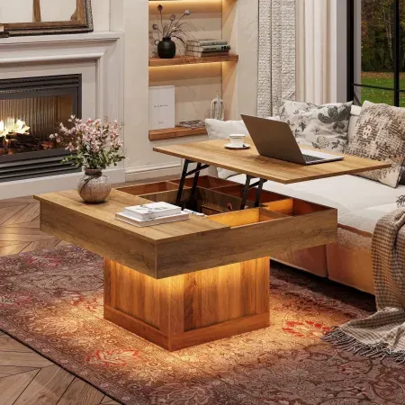 GUNAITO Lift Top Coffee Table w/ LED Lights & Storage