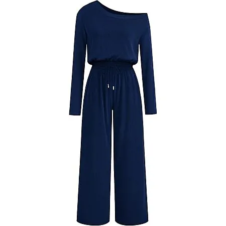 Lazysmile Women's Long Sleeve Off Shoulder Jumpsuit (XL or XXL Only)