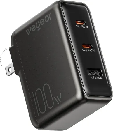 wegear 100W 3-Port Slim Foldable GaN USB-C Wall Charger