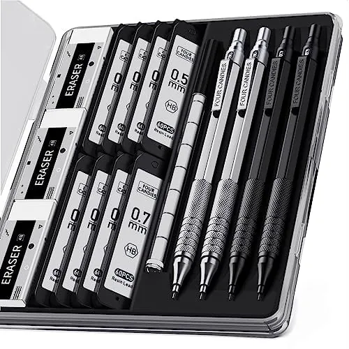 4PCS Metal Mechanical Pencil Set 0.5mm+0.7mm