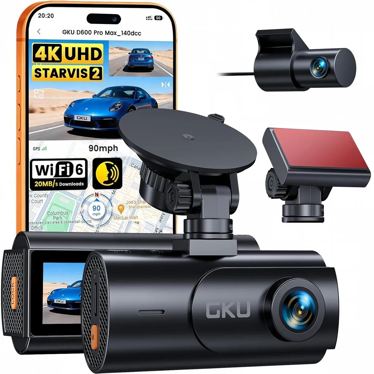 GKU 4K Dual Dash Cam Front and Rear Camera