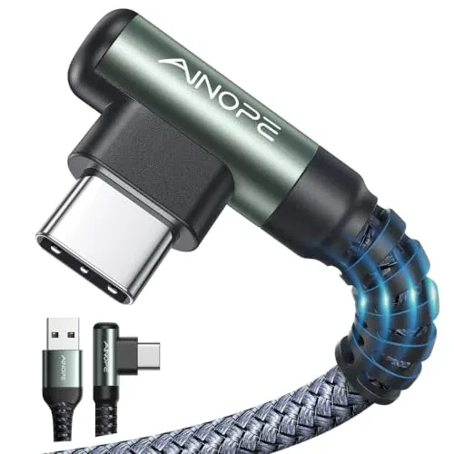 AINOPE 2-Count 6.6' Right-Angle USB-A to USB-C Fast Charging Braided Cables (Grey)