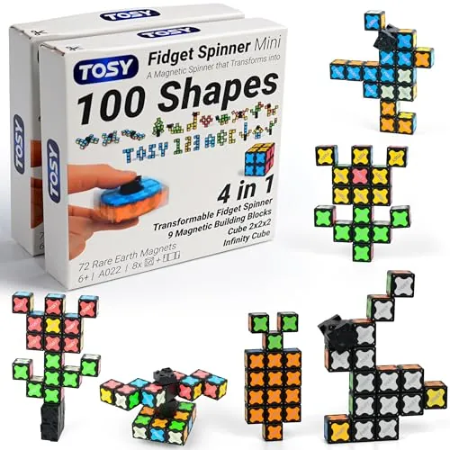 2-Pack TOSY Magnet Fidget Spinner Mini 8-Block 3-in-1 Fidget Spinner, Infinity Cube & Puzzle Cube Toy