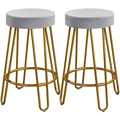 Yaheetech Set of 2 Velvet Counter Height Bar Stools w/ Gold Metal Legs (Black or Grey)