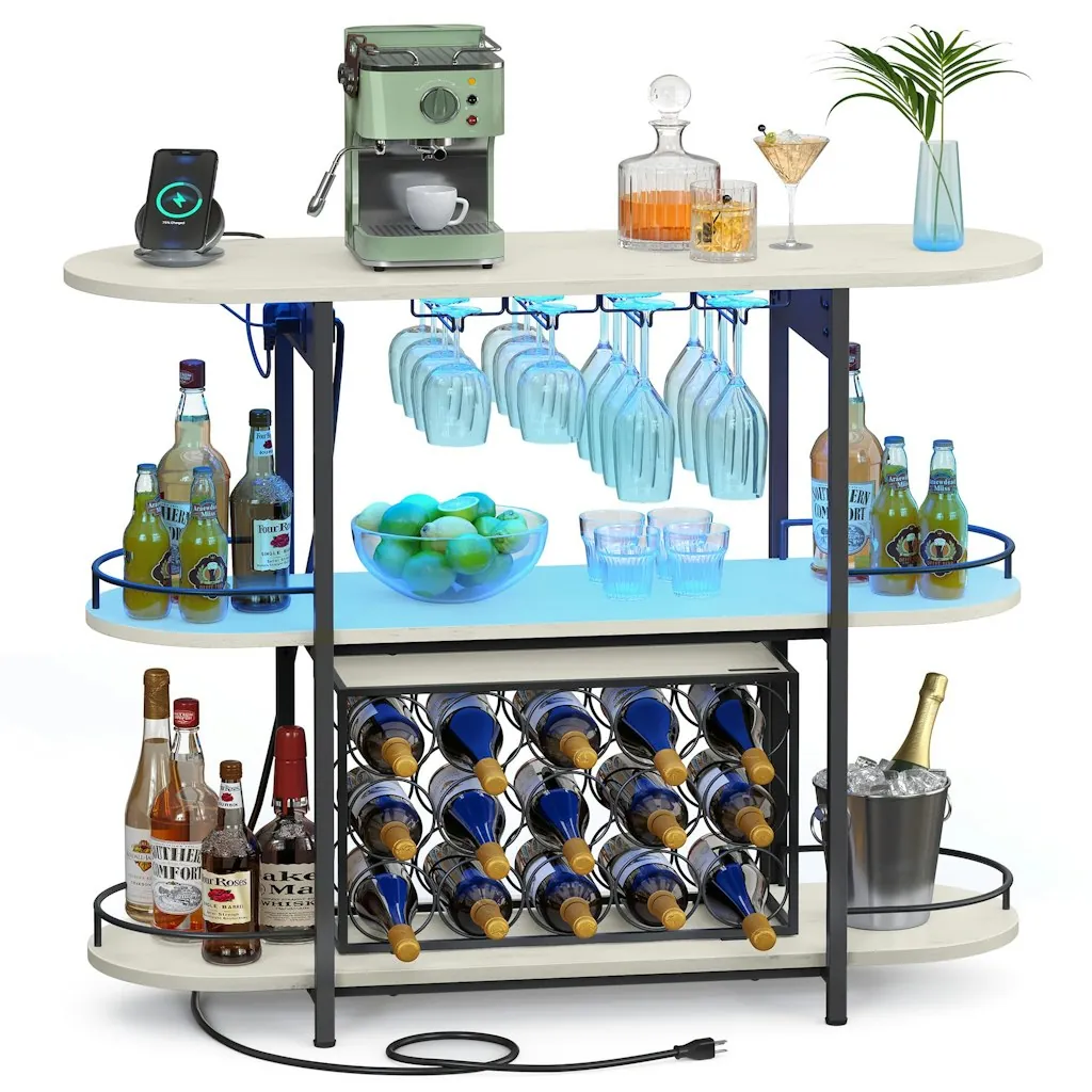 Vasagle LED Coffee Bar Cabinet w/ Power Outlets