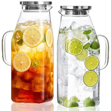 2-Pk 68-Oz OneDream Borosilicate Square Glass Pitcher w/ Lid