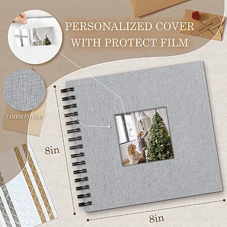 Prime Members: Popotop 8"x8" 60-Page Linen Cover Scrapbook Photo Album (Grey)