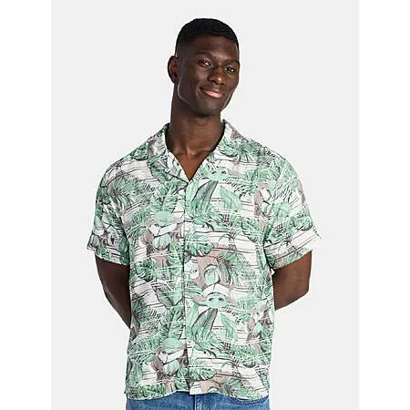 Star Wars The Mandalorian Men's Graphic Button-Up Shirt