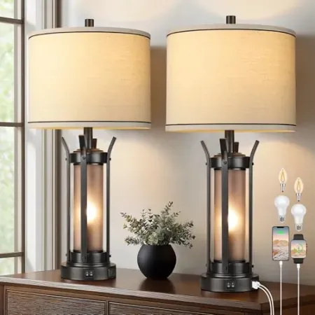2-Pack QiMH 26" Rustic Industrial Farmhouse Table Lamps