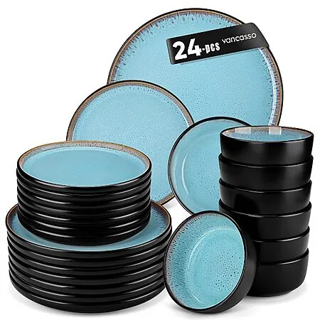 24-Pc vancasso AMBER Stoneware Dinnerware Set for 8 (Light Blue)