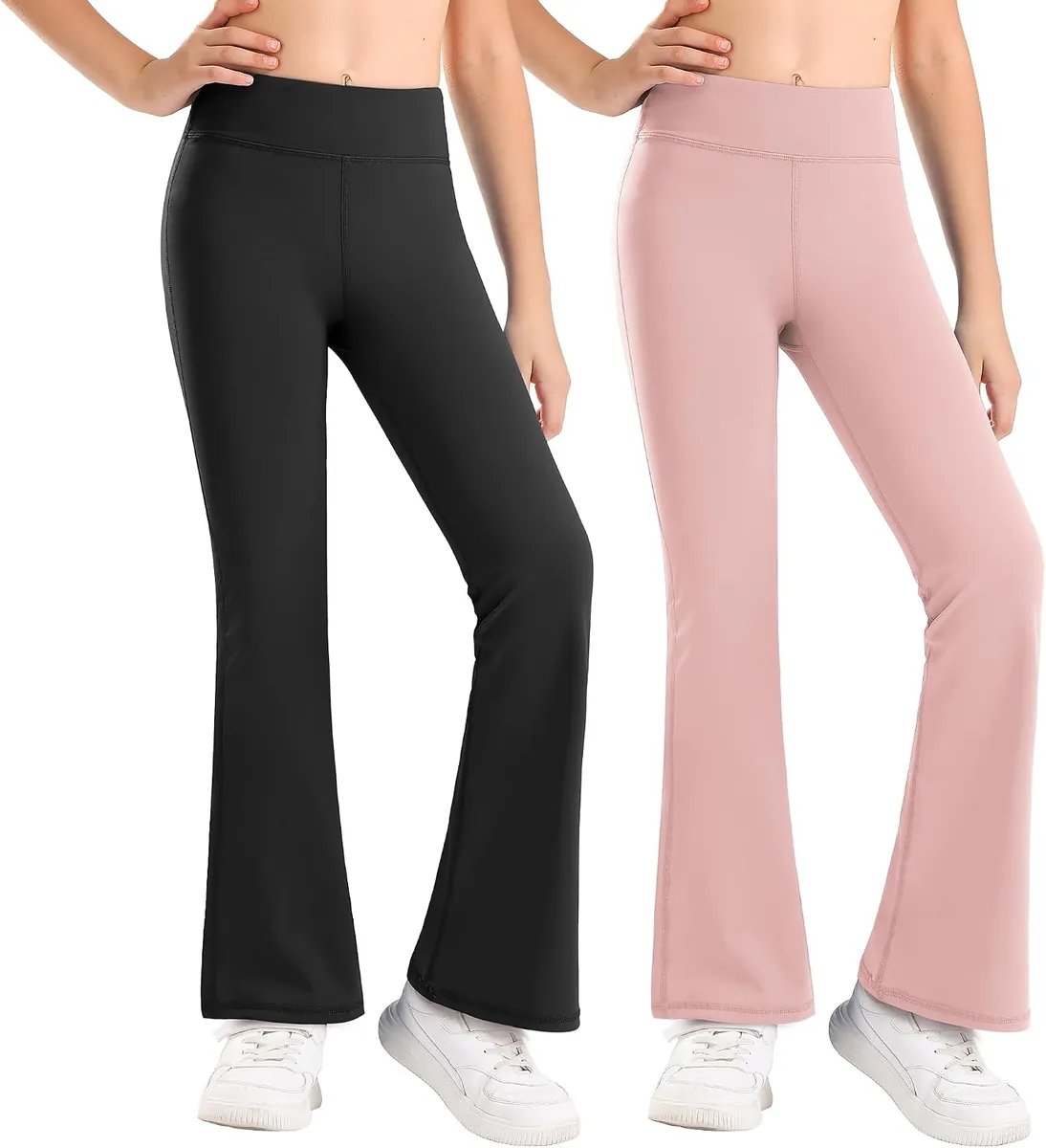 Girls High Waisted Flare Leggings 2-Pack