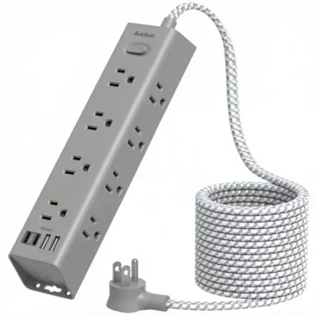 Addtam 15' 1080J Power Strip Surge Protector w/ 12 AC Outlets & 4 USB Ports
