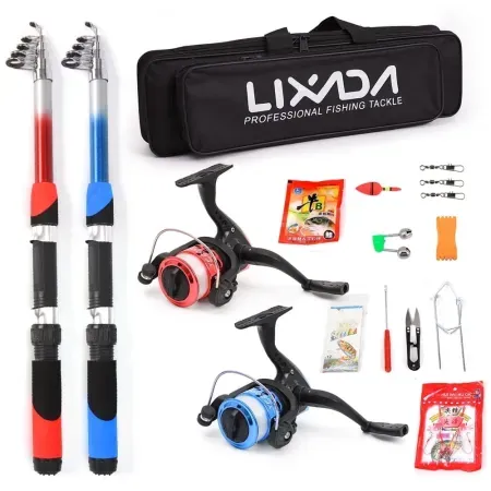 2-Piece Lixada Fishing Rod Reel Combo Full Kit w/ 2.1m Telescopic Fishing Rods