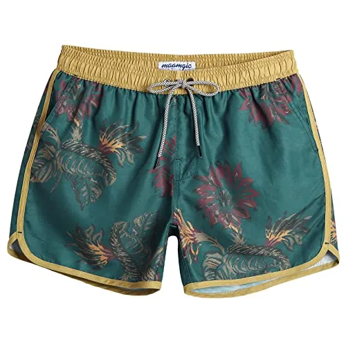 maamgic Men's Floral Vintage Swim Trunks w/ Mesh Lining (Dark Green)