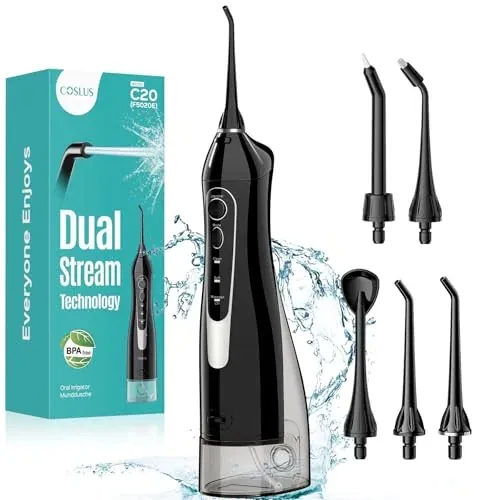 COSLUS C20 Water Dental Flosser Pick, Professional Set, Black